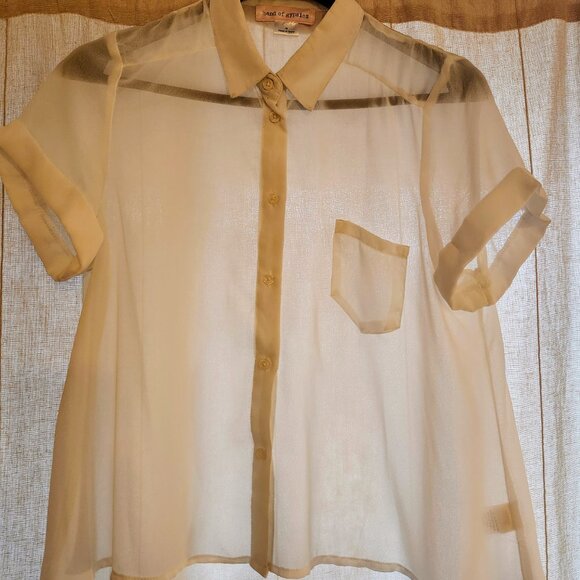 Band of Gypsies Sheer White Button Up Blouse - Picture 2 of 3